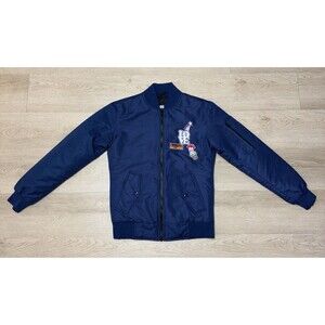 CHRLDR Women's Bomber Flight Jacket Bisou Embroidered Patch Blue Size Small S